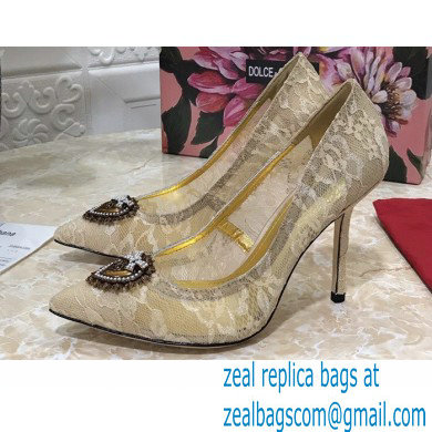 Dolce & Gabbana Heel 10.5cm Taormina Lace Pumps Gold with Devotion Heart 2021